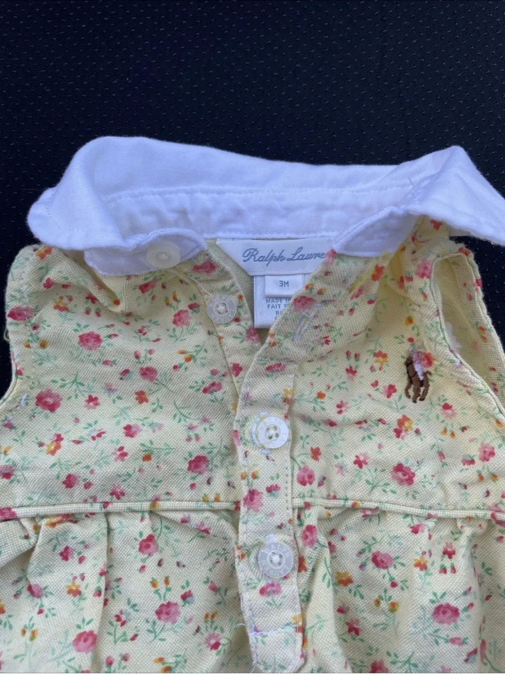 Ralph Lauren Yellow Floral Baby Bubble Romper with Pink & Green Accents